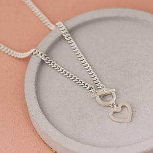 Silver heart t bar necklace uk