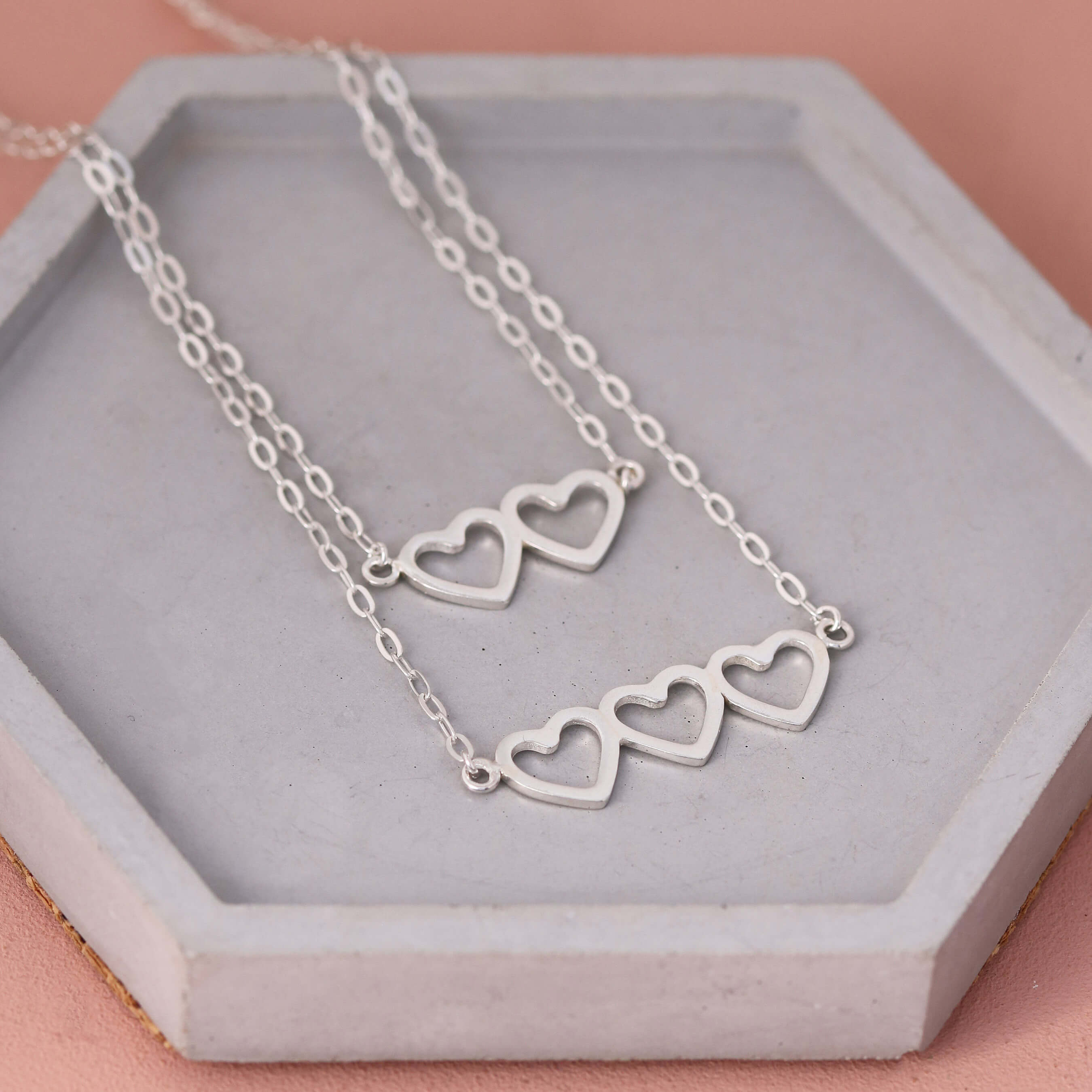 two heart necklace silver