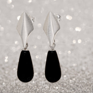 Silver Deco Dropper Earrings With Onyx