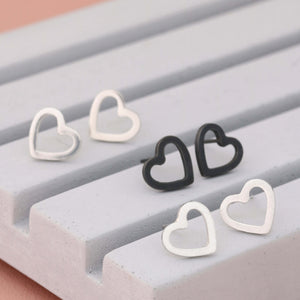 heart shaped stud earrings silver