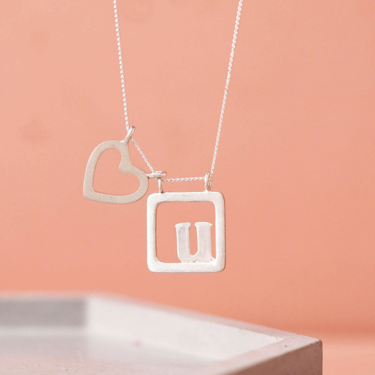 letter charm necklace silver