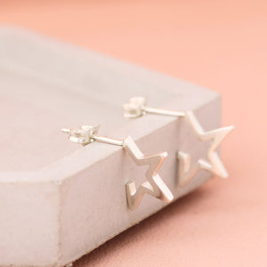 sterling silver small star hoop earrings