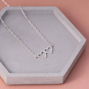 two heart silver necklace